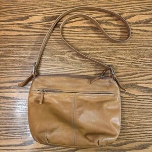Tignanello Light Brown Leather Crossbody  Shoulder Bag Adjustable Strap